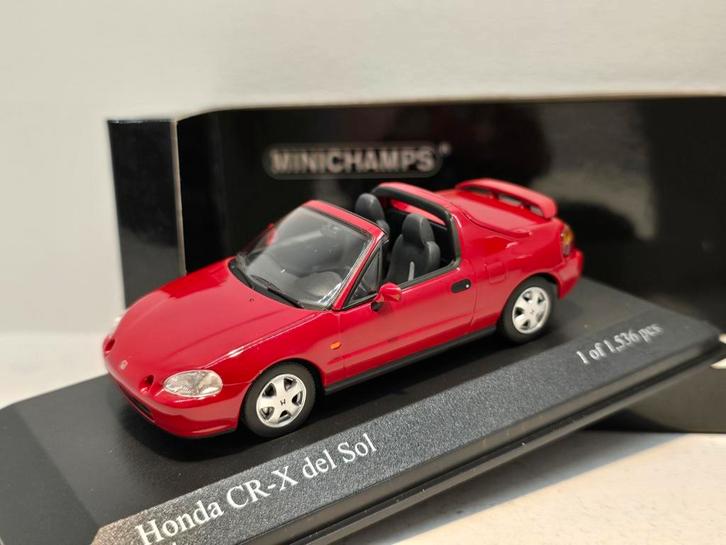 Honda CR-X Delsol - Rood - 1:43 Minichamps, Hobby en Vrije tijd, Modelauto's | 1:43, Nieuw, Auto, MiniChamps, Ophalen of Verzenden