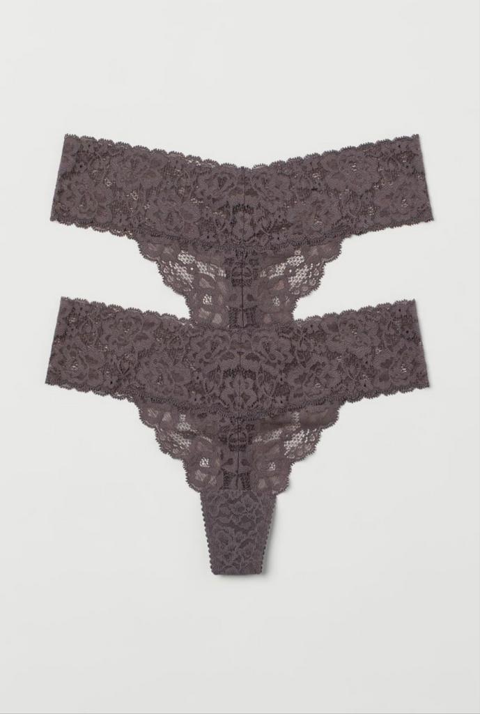 Nieuw 2 pack kanten strings donkergrijs maat S, Kleding | Dames, Ondergoed en Lingerie, String, Grijs, Ophalen of Verzenden