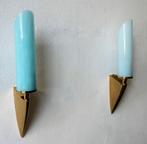 Vintage Art Deco set wandlampen messing Murano Regency, Ophalen of Verzenden, Gebruikt, Glas, Art Deco wandlamp messing Murano vintage retro