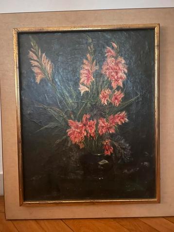 Olieverf op canvas - Roze Gladiolen (71x85cm) beschikbaar voor biedingen