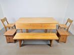 Vintage Eetkamer set schragentafel bank stoelen krukken ´60, Huis en Inrichting, Complete eetkamers, Ophalen, N, N, 6 tot 8 stoelen