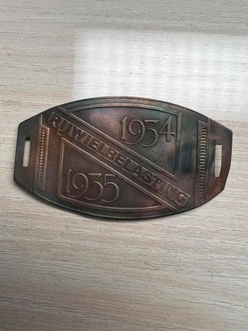 Rijwiel belastingplaatje 1934-35 beschikbaar voor biedingen