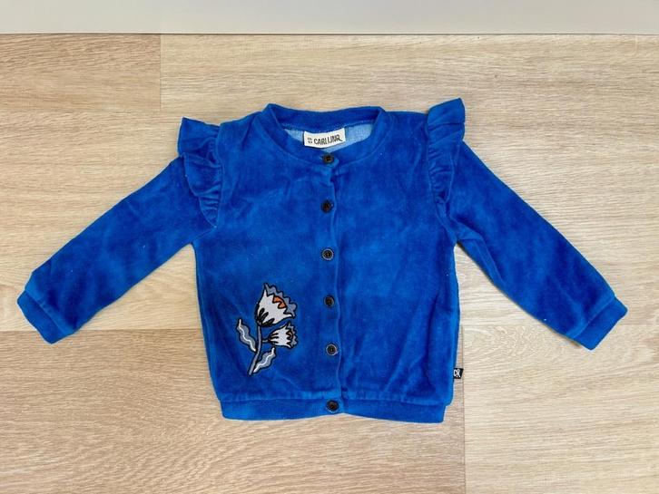 Z.g.a.n. Blauw vestje van CarlijnQ met volants, maat 86 / 92, Kinderen en Baby's, Babykleding | Maat 86, Zo goed als nieuw, Meisje