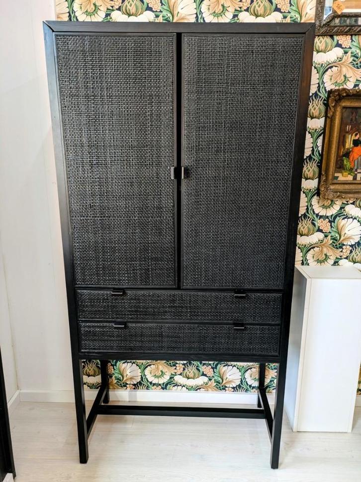 Zwarte Rotan Webbing Kast, Huis en Inrichting, Kasten | Buffetkasten, Zo goed als nieuw, 150 tot 200 cm, 50 tot 100 cm, 25 tot 50 cm