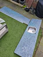 Aanrechtblad met gootsteen en flex afvoer gratis af te halen, Ophalen, Gebruikt, Blauw, 150 tot 200 cm