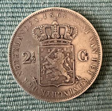 Antieke  zilveren 2,5 gulden munt uit 1865 beschikbaar voor biedingen