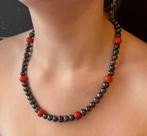 Bloedkoraal grijze parel vintage dames ketting 14k slot goud, Ophalen of Verzenden, Goud, Ketting, Met edelsteen