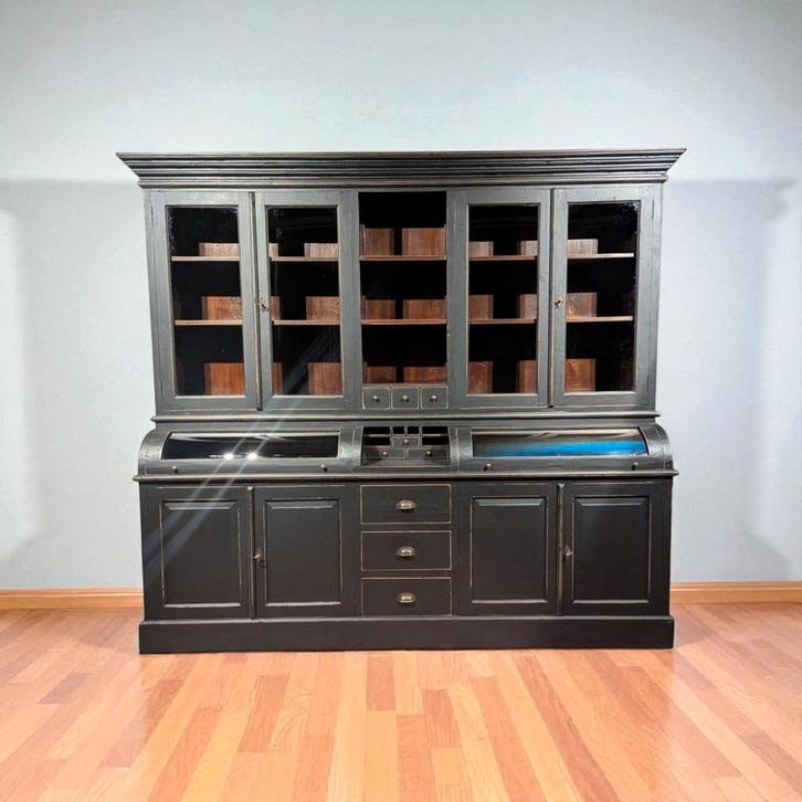 Teakwood industrial Black grutterskast apothekerskast old, Huis en Inrichting, Kasten | Buffetkasten, Zo goed als nieuw, 200 cm of meer