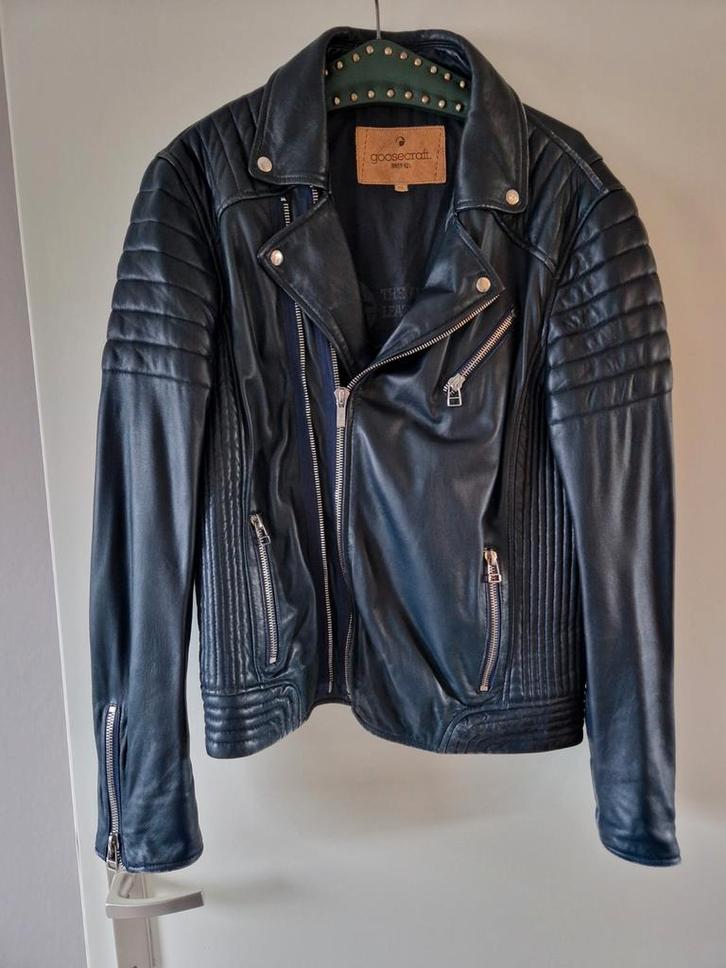 Goosecraft leren bikersjas, Kleding | Heren, Jassen | Winter, Zo goed als nieuw, Maat 56/58 (XL), Blauw, Ophalen of Verzenden