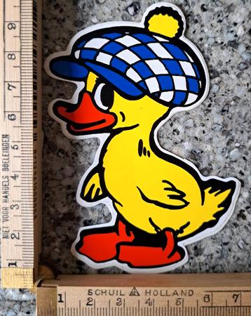 Vintage sticker kleiner Eendje duck geruit petje links beschikbaar voor biedingen