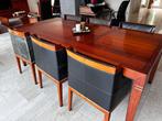 Schuitema eethoek met 6 stoelen, zwart leer, Ophalen, Gebruikt, 50 tot 100 cm, Vijf personen of meer