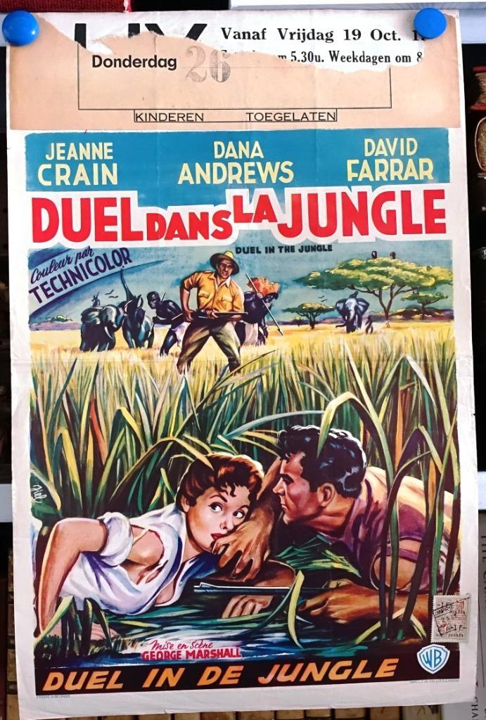 Filmposter Duel dans la jungle / Duel in de jungle, Verzamelen, Posters, Gebruikt, Film en Tv, A1 t/m A3, Ophalen of Verzenden