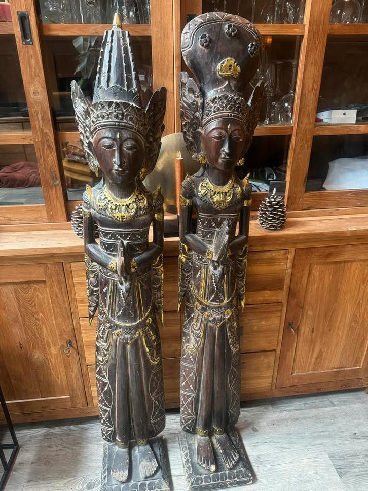 handgesneden Balinese houten beeld tempelwachters m bladgoud, Antiek en Kunst, Kunst | Beelden en Houtsnijwerken, Ophalen of Verzenden