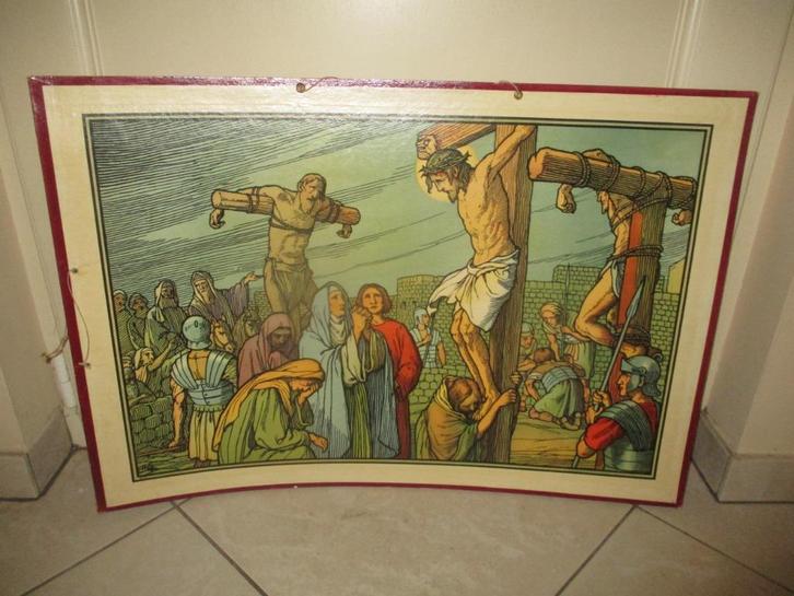 Mooie Schoolplaat - Christus sterft aan het Kruis, Antiek en Kunst, Antiek | Religie, Ophalen of Verzenden