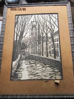 Oudekerk Delft, Opknap Houtsnede, in Kartellijstje zond glas, Antiek en Kunst, Kunst | Litho's en Zeefdrukken, Ophalen