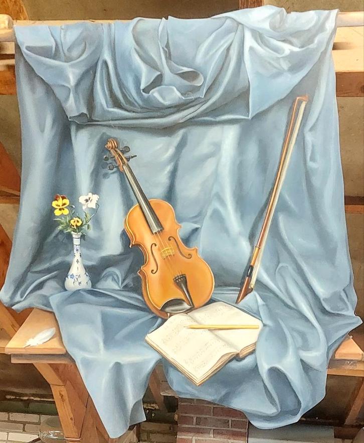 Schilderij: Stilleven met Viool, Antiek en Kunst, Kunst | Schilderijen | Klassiek, Ophalen of Verzenden