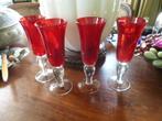 4 hoge rood gekleurde  wijnglazen   flutes Ø 7 x 21 cm, Ophalen of Verzenden
