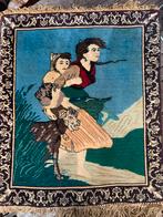 Perzisch wandkleed - Meisje met geit, Ophalen, Gebruikt, Blauw, 50 tot 100 cm