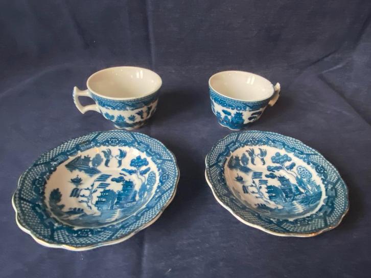 Oud Blauw Willow Kop en Schotel 2x, Antiek en Kunst, Antiek | Servies los, Ophalen of Verzenden