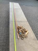 Essenhouten gordijnrail 260 cm met hulpstukken, Gebruikt, Overige kleuren, 200 cm of meer, 150 tot 200 cm