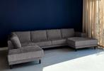 Gloednieuwe Bouclé Antraciet U bank xl hoekbank loungebank, Ophalen of Verzenden, Vierpersoons of meer, 300 cm of meer, Nieuw