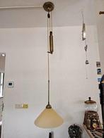Verstelbare messing hanglamp met mondgeblazen glazen kap., Ophalen, Zo goed als nieuw, Glas, Art nouveau