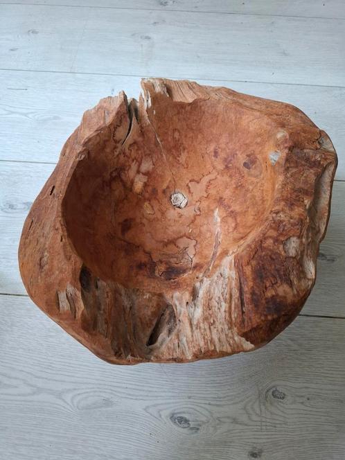 Grote robuuste teakhouten schaal, Huis en Inrichting, Woonaccessoires | Schalen en Manden, Gebruikt, Schaal, Rond, Hout, Ophalen of Verzenden