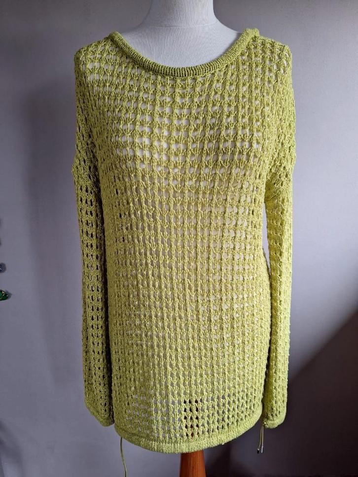 Nieuwe groen gehaakte lange stretch trui Madeleine, L/XL, Kleding | Dames, Truien en Vesten, Nieuw, Maat 42/44 (L), Groen, Ophalen of Verzenden