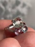 9 karaat witgouden ring met amethist, topaas en diamantjes, Paars, Ophalen of Verzenden, Zo goed als nieuw, 17 tot 18