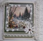 Kaart met bloemen  en gehaakte rand aan de zijkant., Ophalen of Verzenden, Zo goed als nieuw, Kerst