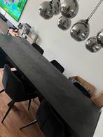Zwarte visgraat eettafel (240x100) met zwarte matrix poot, Ophalen, Gebruikt, 100 tot 150 cm, Eikenhout