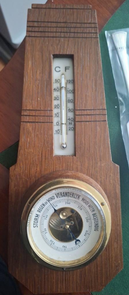Oude Houten Thermometer & Barometer, Verzenden, Gebruikt, Buitenthermometer