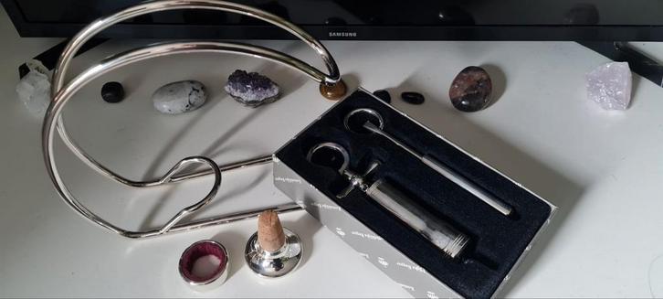 Zilveren Wijnset - Houder, Kurk, Druppelvanger & Flesopener, Antiek en Kunst, Antiek | Goud en Zilver, Zilver, Ophalen of Verzenden