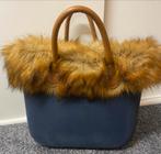 O Bag met bontrand, binnentas en leren hengsels, Ophalen of Verzenden, Nieuw, Blauw, Handtas