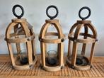Home accents wooden lantern houten lantaarn 3 stuks hout, Bruin, Nieuw, Ophalen of Verzenden, Minder dan 25 cm