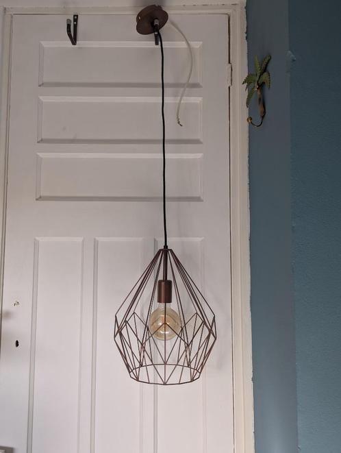 Twee metalen draadlampen – koperkleurig & sfeervol, Huis en Inrichting, Lampen | Hanglampen, Gebruikt, Minder dan 50 cm, Ophalen