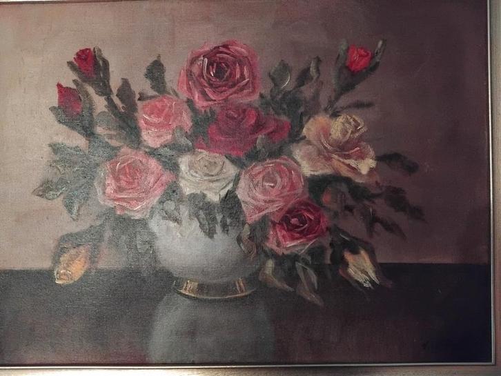 Oud Bloemstilleven Schilderij Jaren 30 - Gesigneerd, Antiek en Kunst, Kunst | Schilderijen | Klassiek, Verzenden