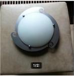 Plafoniere RVS rand wit mat glas diameter 35 cm, Huis en Inrichting, Lampen | Plafondlampen, Ophalen of Verzenden, Zo goed als nieuw
