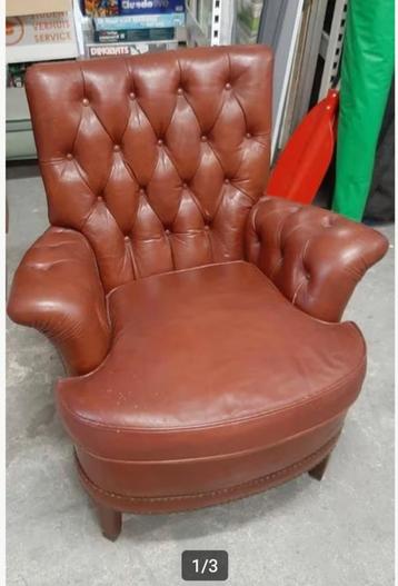 Lederen fauteuil - rigdeel geknoopt leer beschikbaar voor biedingen