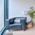 Zwart leren fauteuil, in goede staat. 2 stuks beschikbaar, Ophalen, Gebruikt, Eenpersoons, Minder dan 150 cm