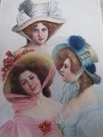Antieke Gesign. Kaart - Victoriaanse Dames met Hoed / Mode, Overige thema's, Ongelopen, Voor 1920, Verzenden