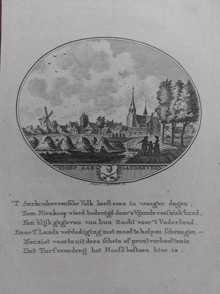 1 / Aarlanderveen gravure 18e eeuw van Ollefen en Bakker, Antiek en Kunst, Kunst | Etsen en Gravures, Ophalen of Verzenden