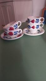 Boerenbont thee en koffiekopjes en schotels (4 stuks), Huis en Inrichting, Keuken | Servies, Ophalen of Verzenden, Zo goed als nieuw