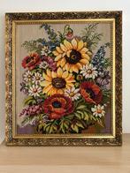 Prachtig groot bloemen schilderij geborduurd, Antiek en Kunst, Kunst | Schilderijen | Klassiek, Ophalen of Verzenden