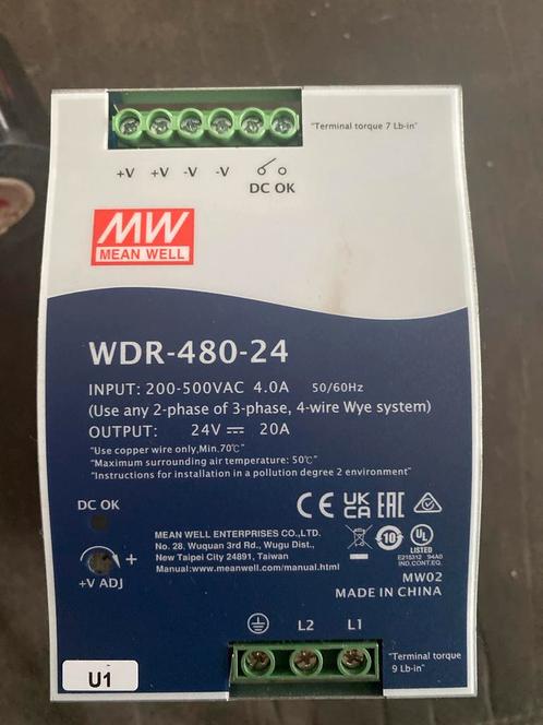 Mean Well WDR-480-24 Voeding, Doe-het-zelf en Verbouw, Elektra en Kabels, Ophalen of Verzenden