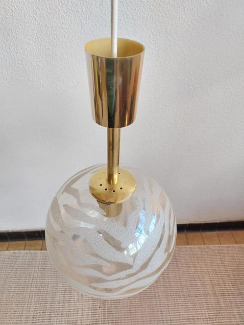Vintage hanglamp Fischer Leuchten messing / glas, Huis en Inrichting, Lampen | Hanglampen, Gebruikt, Minder dan 50 cm, Glas, Ophalen