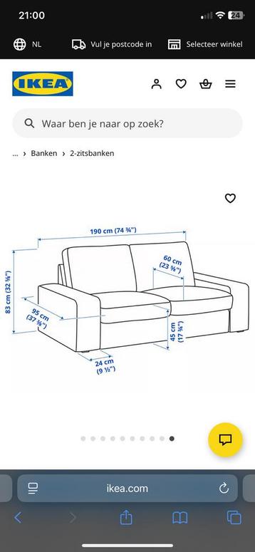 Ikea Kivik tweezits bank incl. poef. Amper gebruikt. - afbeelding 7