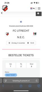 1 Kaart Zuidtribune Vak T FC Utrecht - N.E.C., Tickets en Kaartjes, Eén persoon