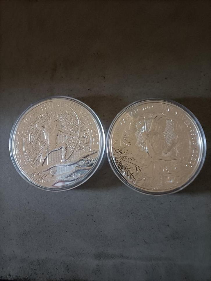 2 x10 oz zilveren munten Robin Hood en Maid Marian, Postzegels en Munten, Munten en Bankbiljetten | Verzamelingen, Munten, Buitenland
