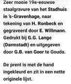 Antieke hand gekleurde staalgravure 'sGravenhage, Antiek en Kunst, Ophalen of Verzenden